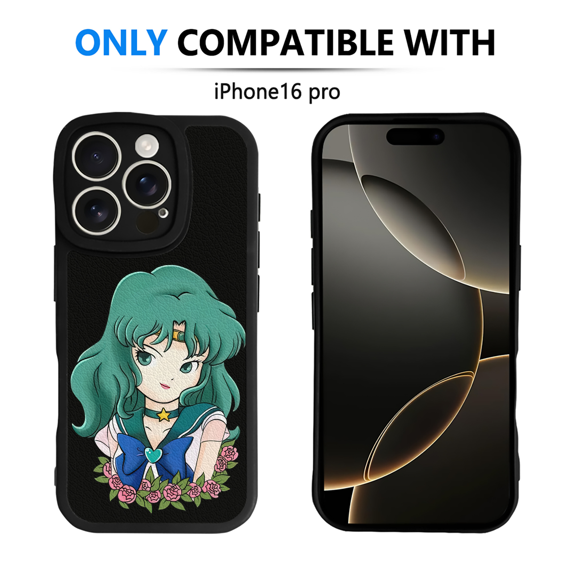 （画像用） 美少女戦士セーラームーン 海王 みちる（かいおう みちる） Sailor Moon Kaiou Michiru 【iPhone 16シリーズ対応】シリコンスマホケース（レザー調） 材質：シリコン